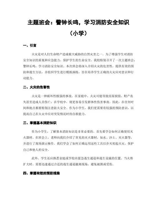 主题班会：警钟长鸣,学习消防安全知识(小学)