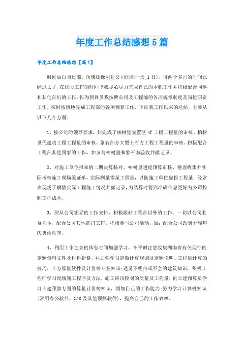 年度工作总结感想5篇
