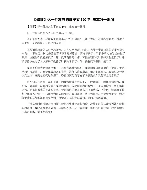 【叙事】记一件难忘的事作文500字 难忘的一瞬间