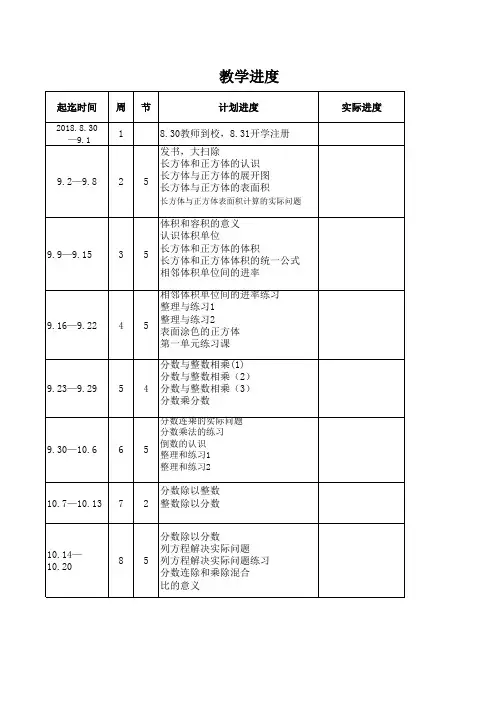 苏教版六年级上册数学教学进度安排表(有配套教学计划)