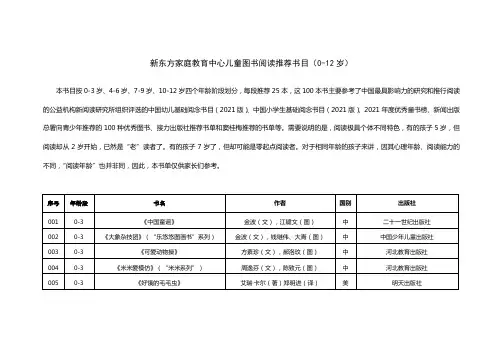 新东方家庭教育中心儿童图书阅读推荐书目(012岁)