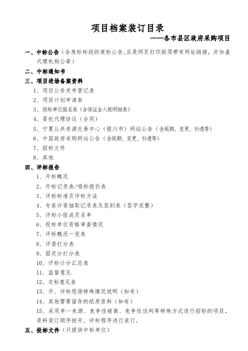 档案装订目录(政府采购类)