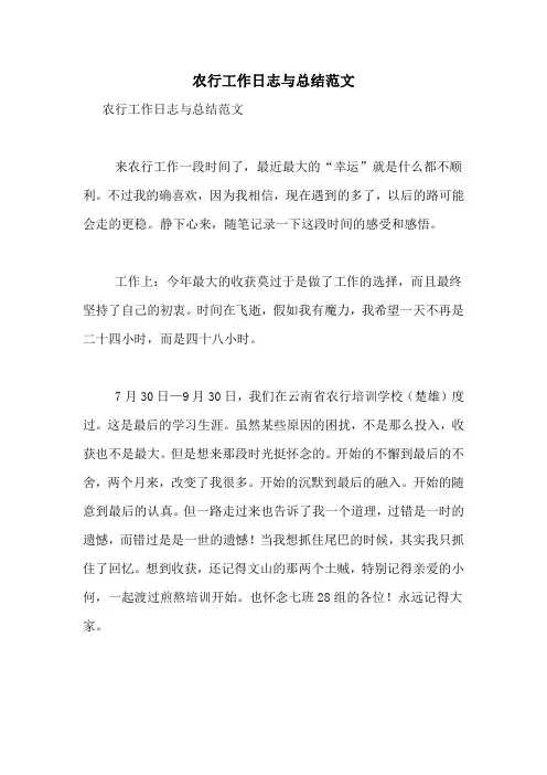 农行工作日志与总结范文