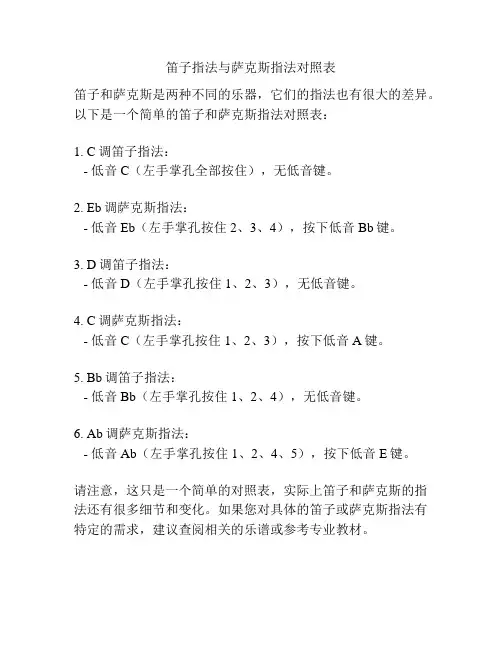 笛子指法与萨克斯指法对照表