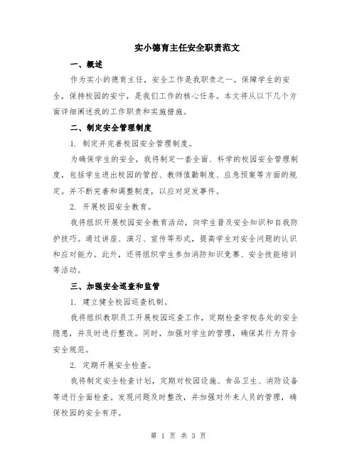 实小德育主任安全职责范文