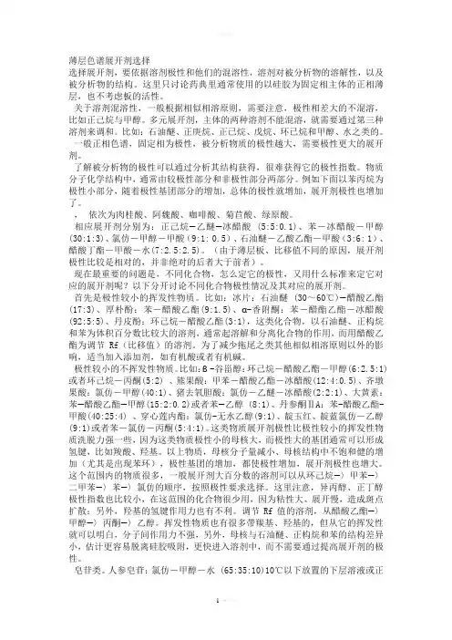 薄层色谱展开剂选择(仅供参考)