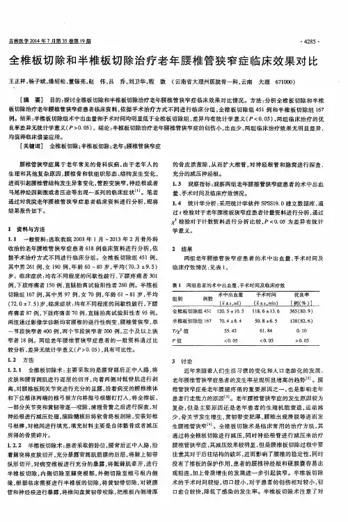 全椎板切除和半椎板切除治疗老年腰椎管狭窄症临床效果对比