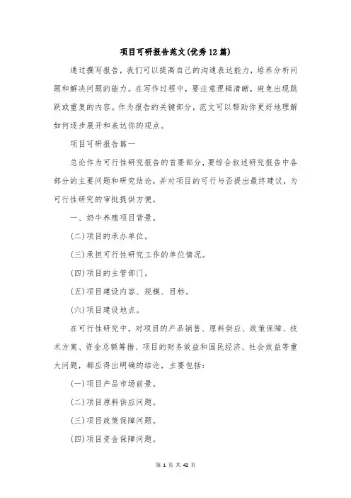 项目可研报告范文(优秀12篇)