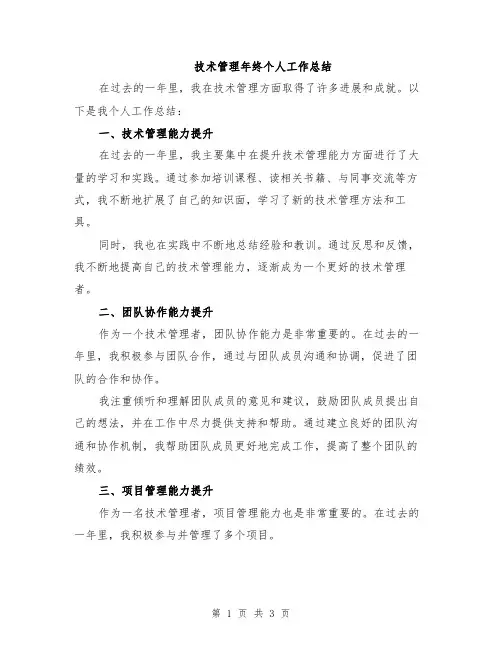 技术管理年终个人工作总结