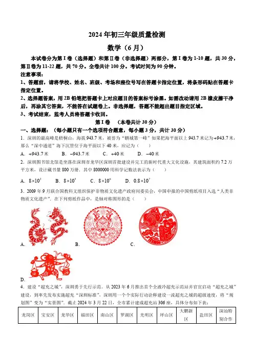 2024年广东省深圳市中考模拟数学试题(含答案)