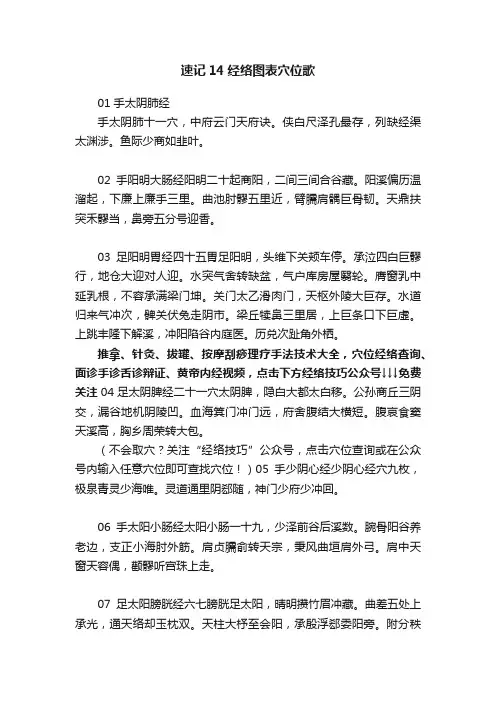 速记14经络图表穴位歌