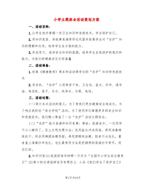 小学主题班会活动策划方案(15篇)