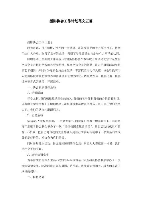 摄影协会工作计划范文五篇