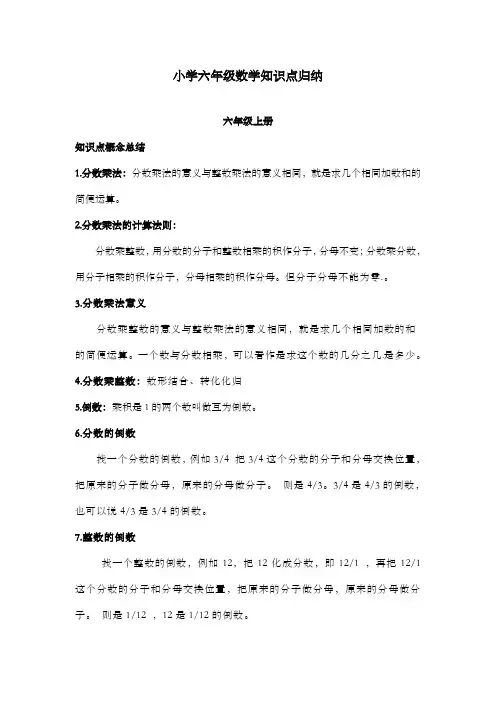 新青岛版小学数学六年级上册知识点归纳全册资料 通用版