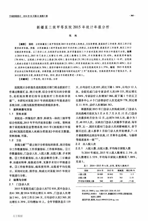 新疆某三级甲等医院2015年统计年报分析