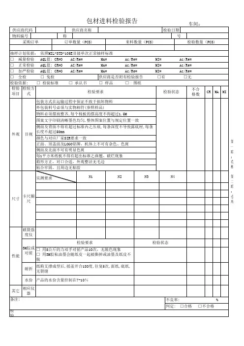 包材进料检验报告