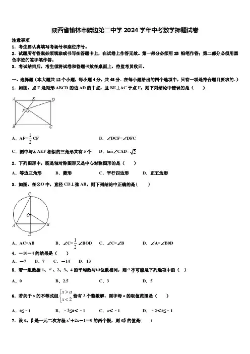 陕西省榆林市靖边第二中学2024届中考数学押题试卷含解析