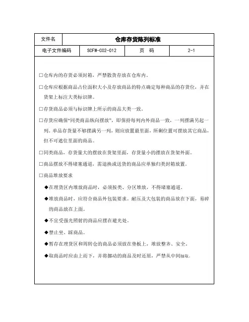 仓库存货陈列标准