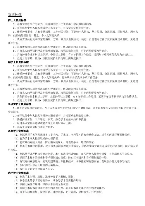 手术室各岗位护士资质标准