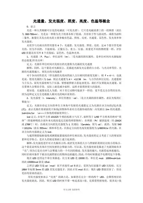 光通量、发光强度、照度、亮度、色温等概念