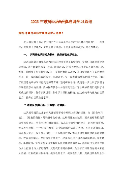 2023年教师远程研修培训学习总结