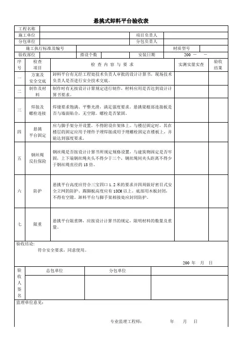 卸料平台验收表