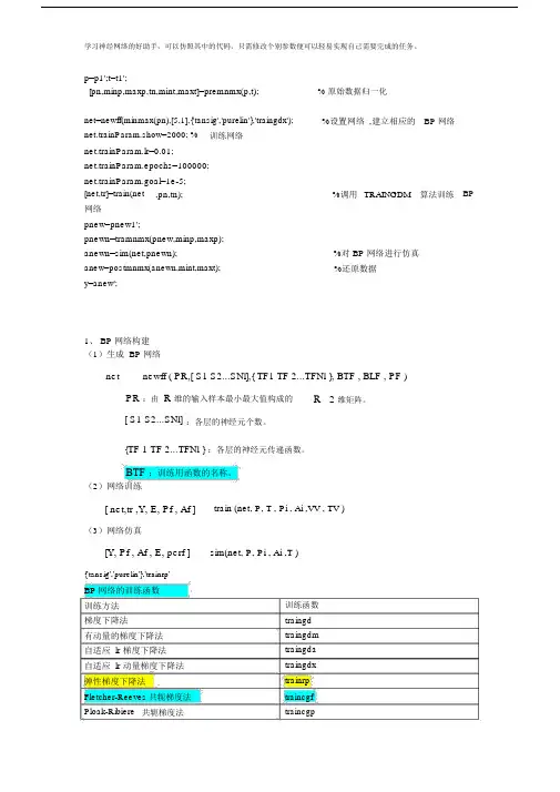 (完整版)BP神经网络matlab实例(简单而经典).doc
