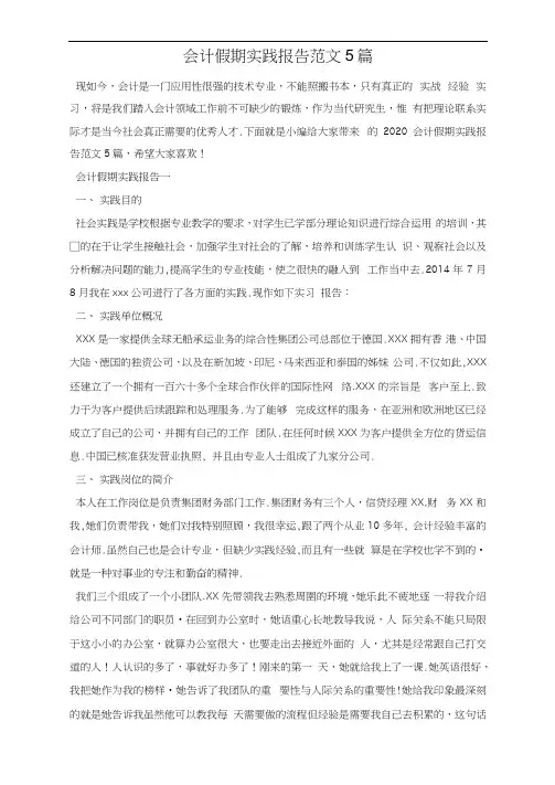 会计假期实践报告范文5篇
