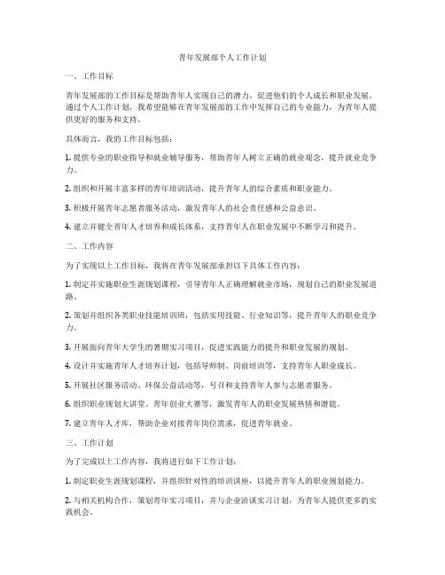 青年发展部个人工作计划