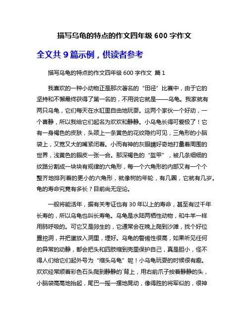 描写乌龟的特点的作文四年级600字作文