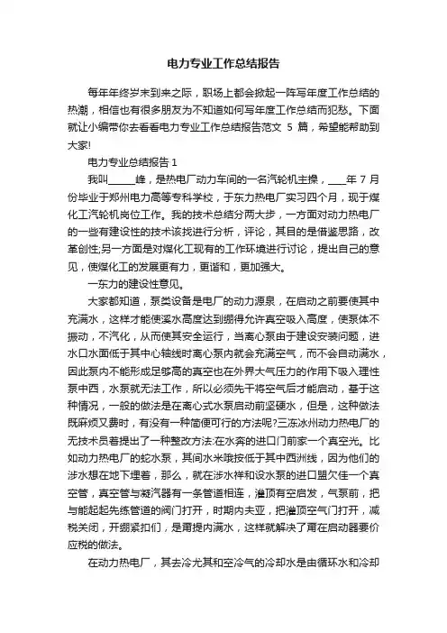 电力专业工作总结报告