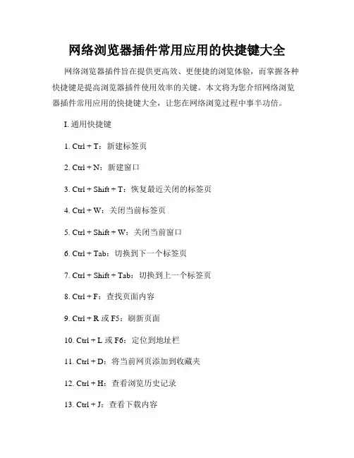 网络浏览器插件常用应用的快捷键大全