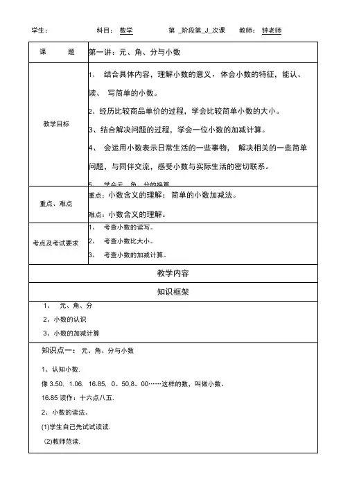 第一讲元角分和小数