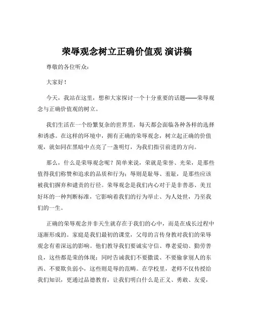 荣辱观念树立正确价值观 演讲稿