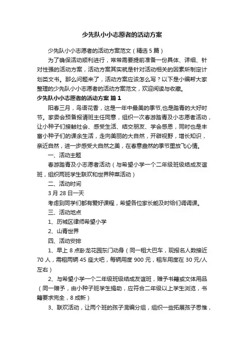 少先队小小志愿者的活动方案范文（精选5篇）