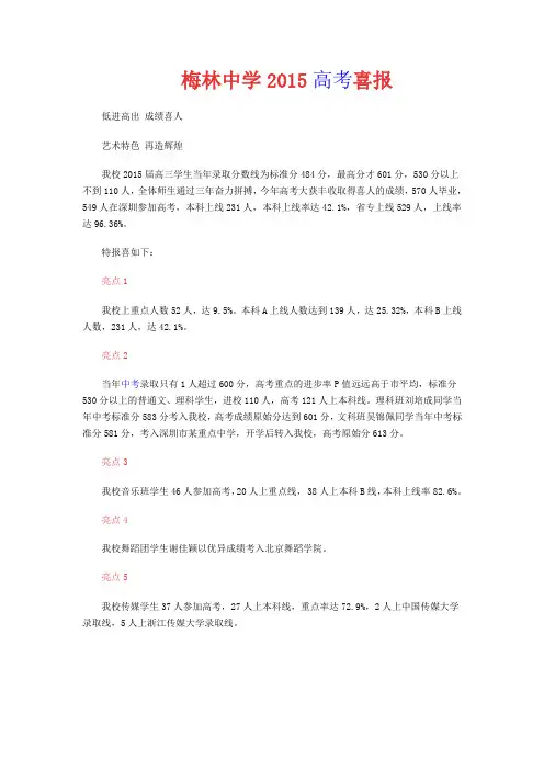 2015梅林中学高考喜报