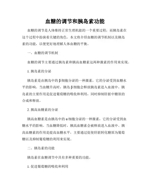 血糖的调节和胰岛素功能