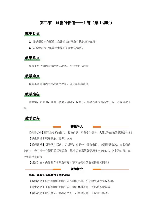 4.2 血流的管道——血管(第1课时)[教学设计]