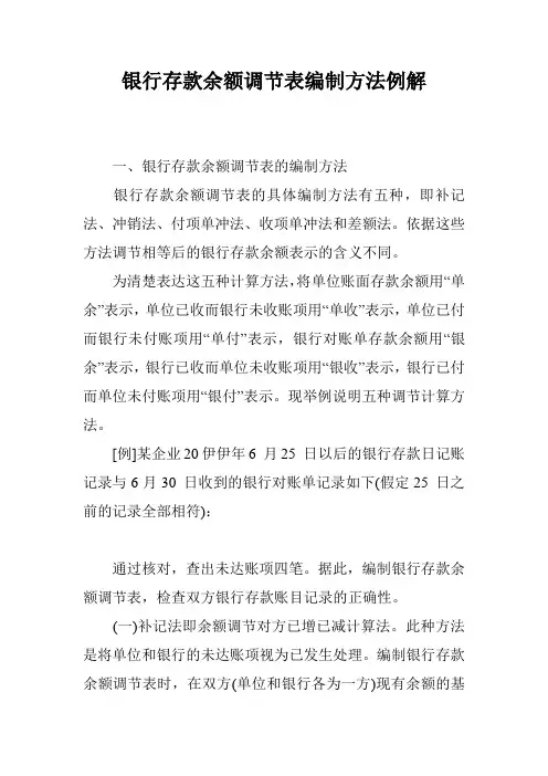 银行存款余额调节表编制方法例解