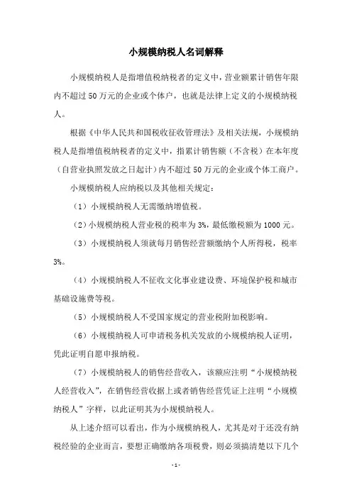 小规模纳税人名词解释