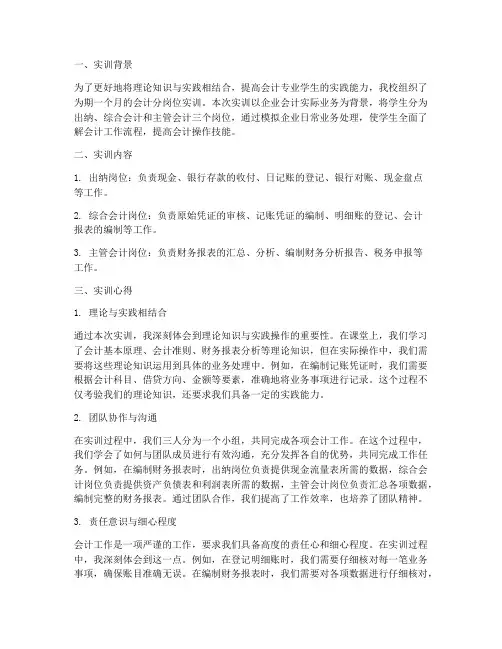 会计分岗位实训报告心得
