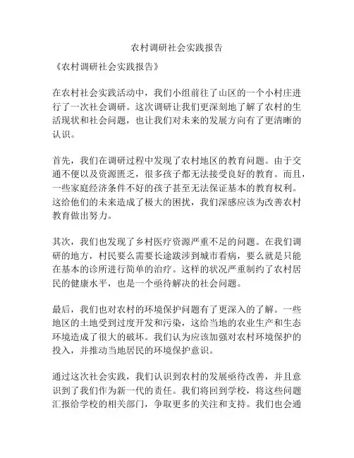农村调研社会实践报告