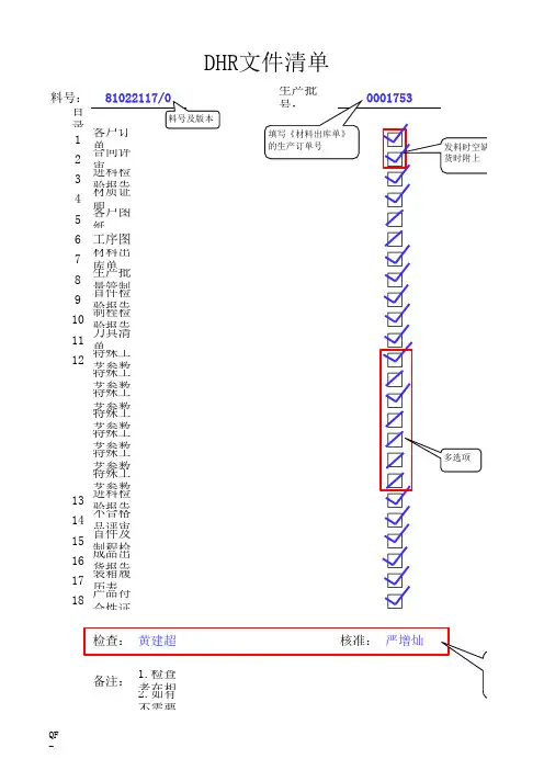 DHR(Device History Record) CHECK LIST文件清单