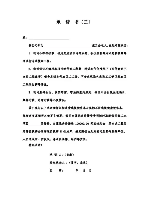承诺书-关于未挂靠、恶意讨薪等(三)
