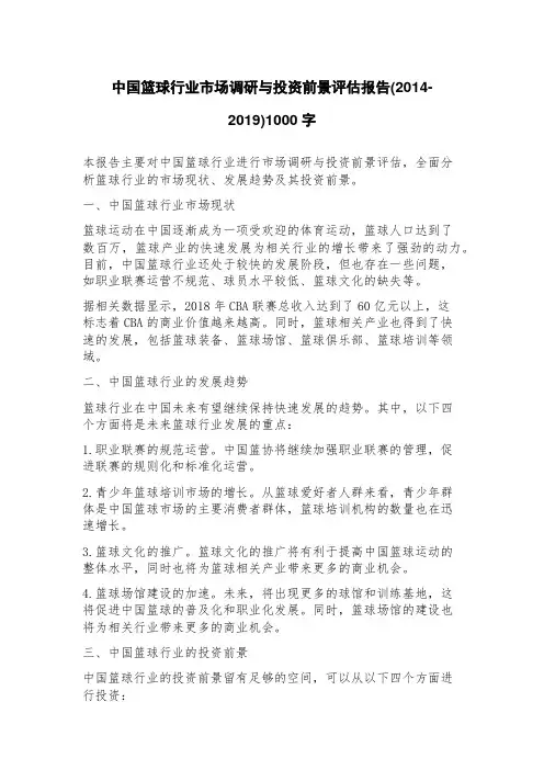 中国篮球行业市场调研与投资前景评估报告(2023年)