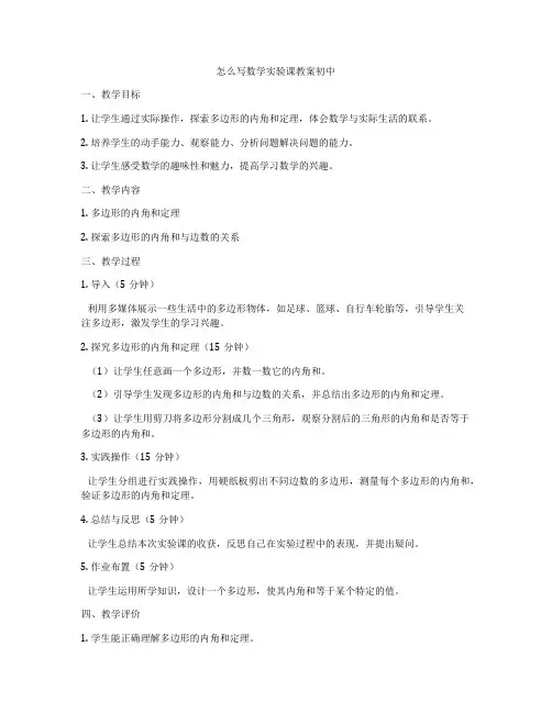 怎么写数学实验课教案初中