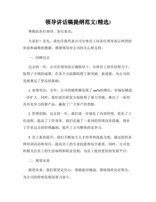 领导讲话稿提纲范文(精选)
