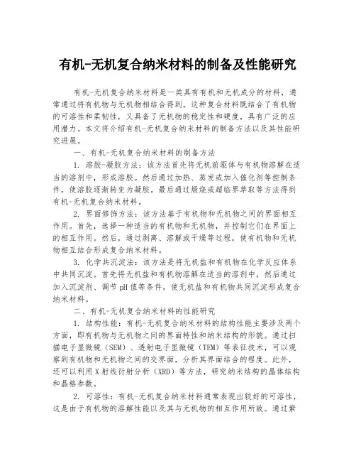 有机-无机复合纳米材料的制备及性能研究