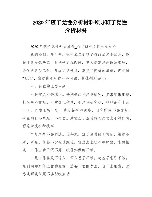 2020年班子党性分析材料领导班子党性分析材料