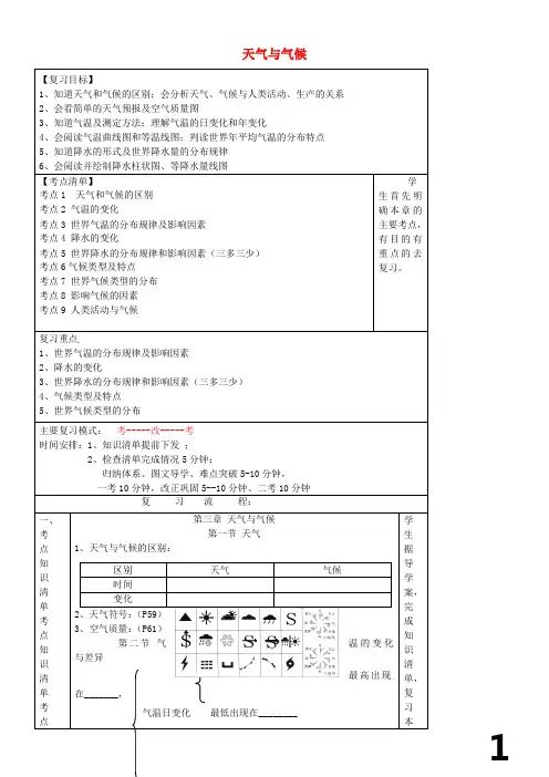 七年级地理上册-第4章-天气与气候复习学案剖析